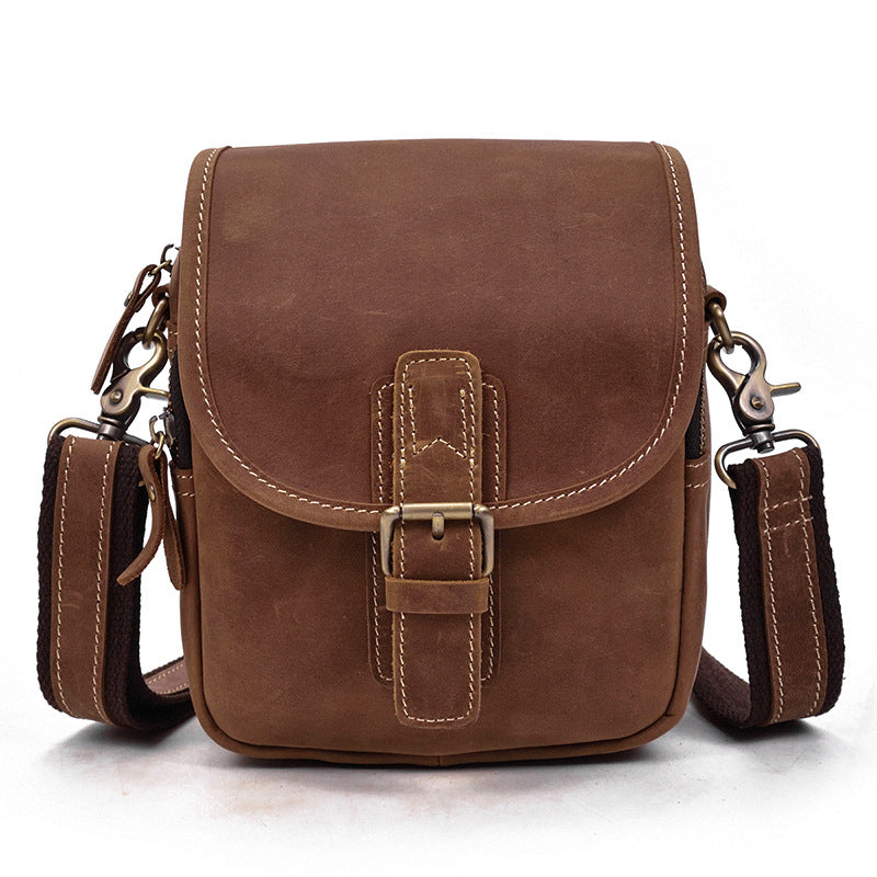 Men's Leather Retro Crazy Horse Brown First Men's Shoulder Bags