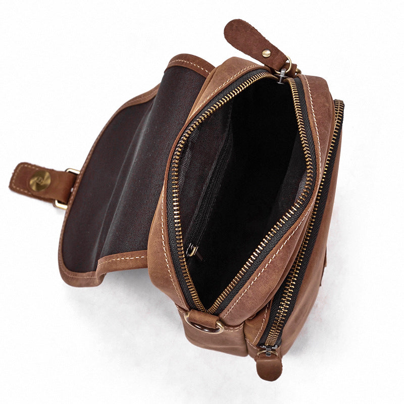 Men's Leather Retro Crazy Horse Brown First Men's Shoulder Bags