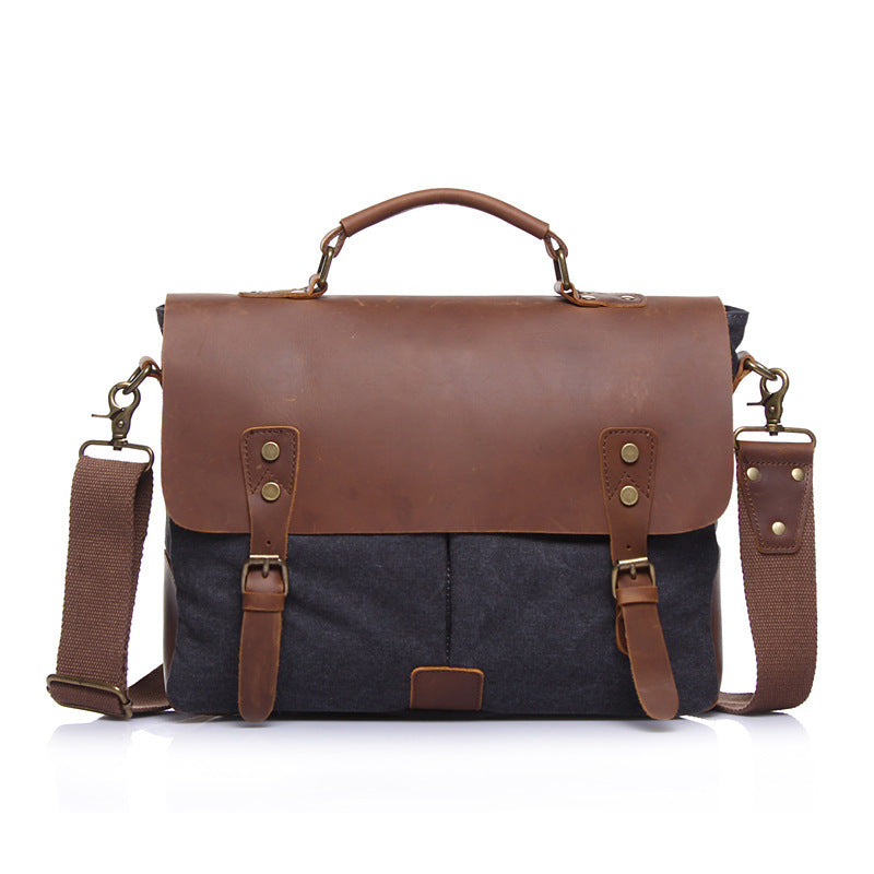 Men's Crazy Horse Leather Retro Canvas Men's Messenger Bags