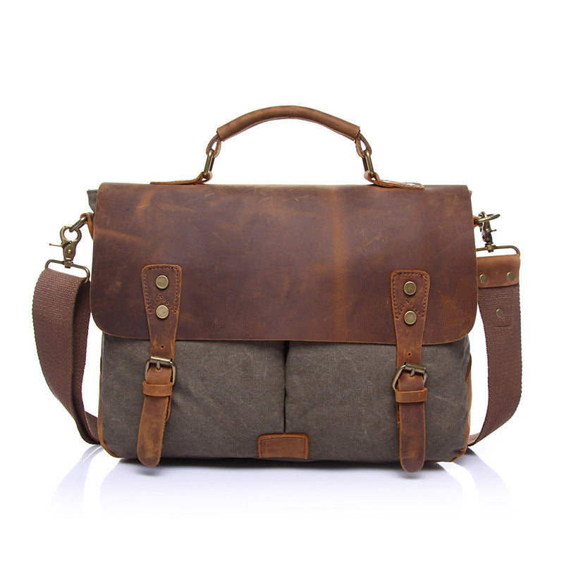 Men's Crazy Horse Leather Retro Canvas Men's Messenger Bags