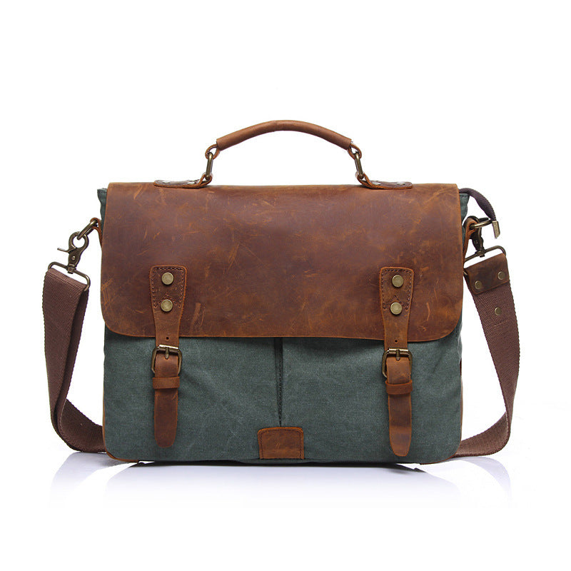 Men's Crazy Horse Leather Retro Canvas Men's Messenger Bags