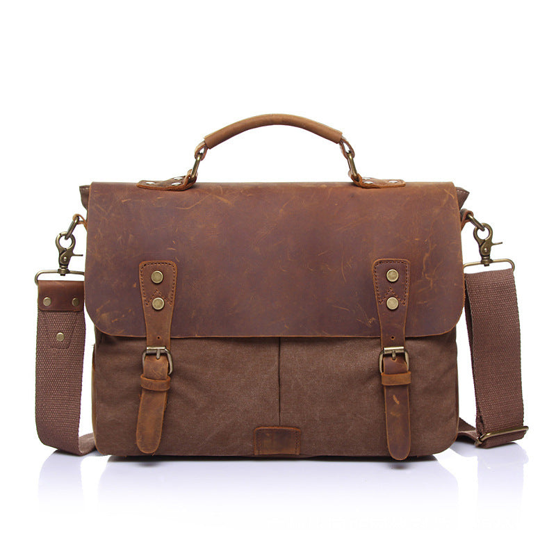 Men's Crazy Horse Leather Retro Canvas Men's Messenger Bags