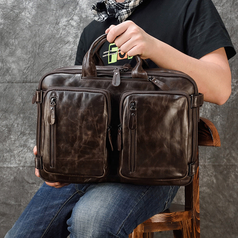 Men's Retro Crazy Horse Leather Multifunctional Commuter Men's Briefcases
