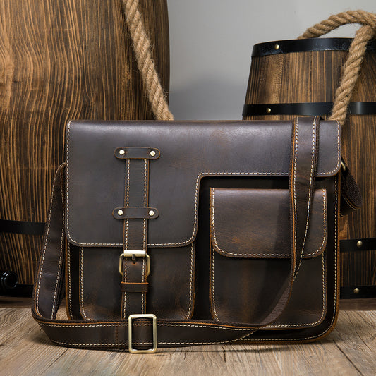 Men's Crazy Horse Leather Retro First Layer Cowhide Men's Messenger Bags
