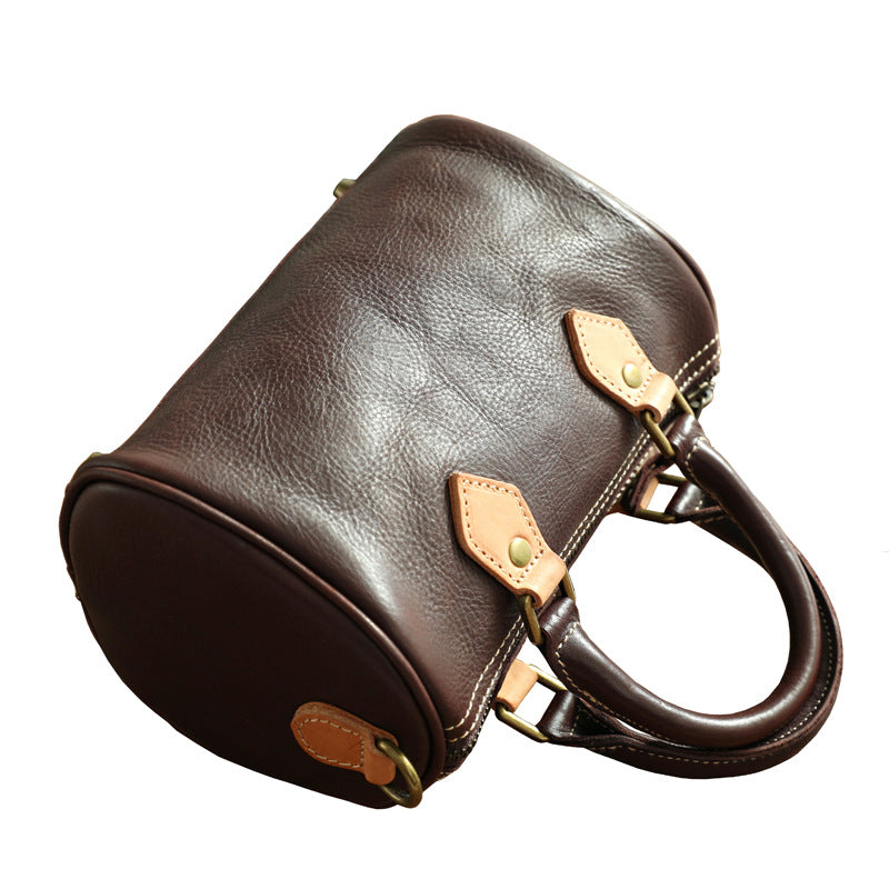 Women's Handmade First Layer Cowhide Boston Portable Bags