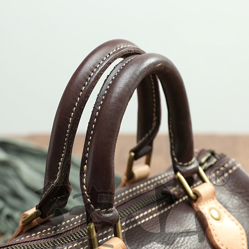 Women's Handmade First Layer Cowhide Boston Portable Bags