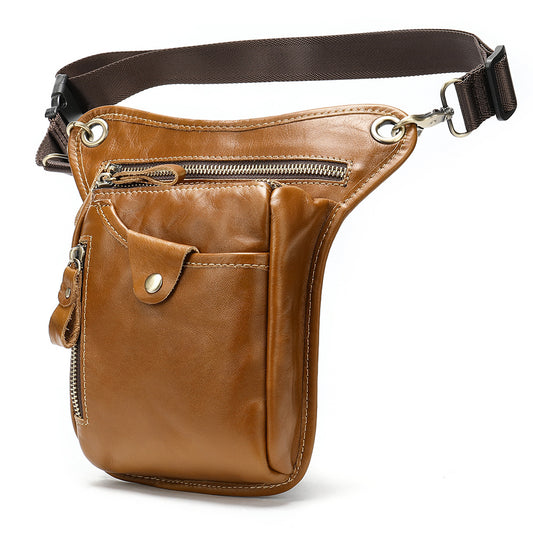 Men's Denim Genuine Leather Leg Cowhide Motorcycle Men's Waist Packs