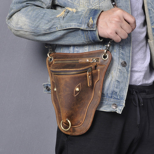 Men's Cowhide Retro Cool Cow Head Large Men's Chest Bags