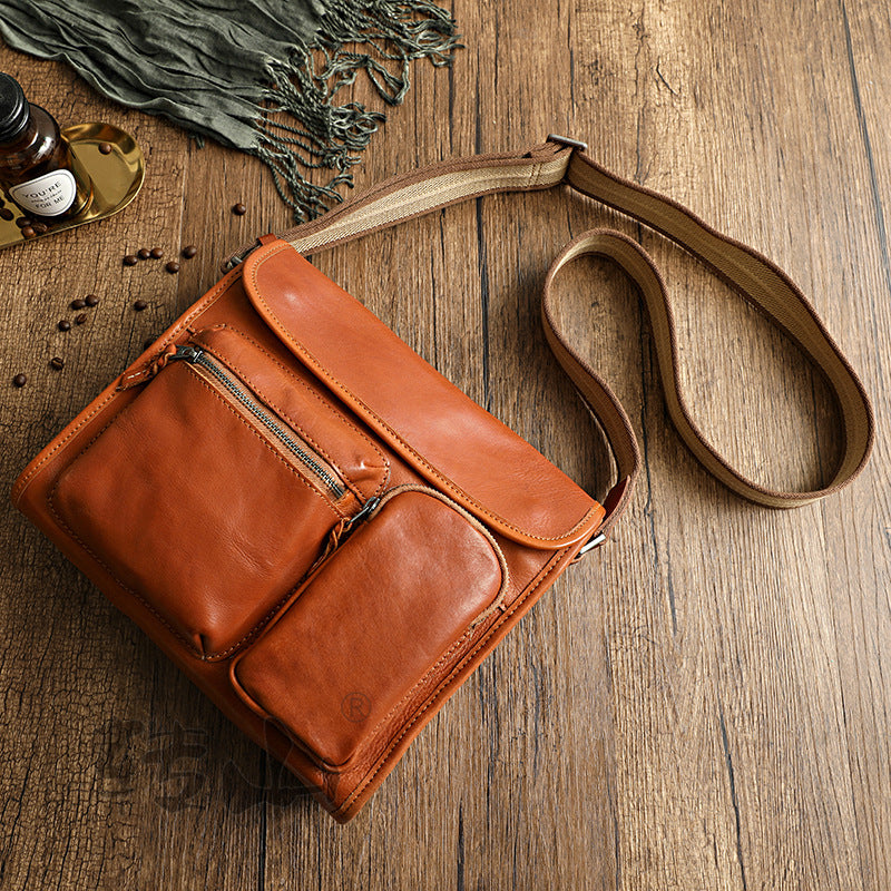 Men's Retro Washed Genuine Leather Motorcycle Men's Briefcases
