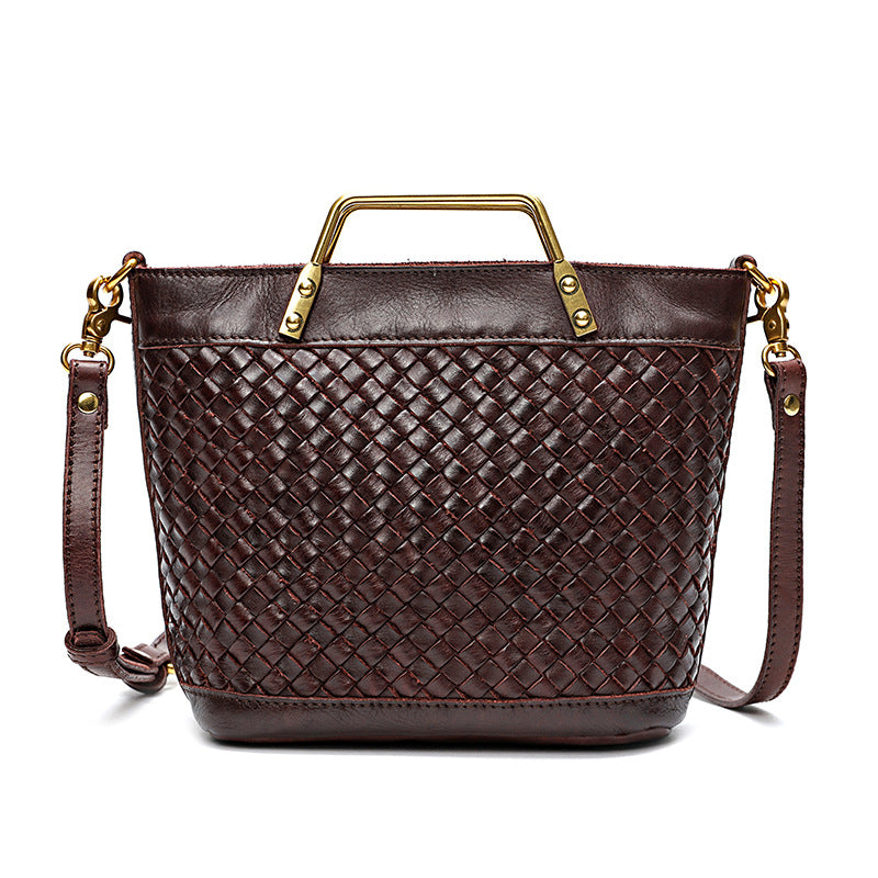 Women's Leather Handmade Woven Vegetable Tanning Washed Waxing Crossbody Bags