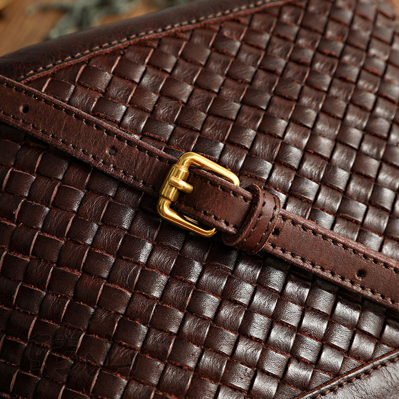 Women's Leather Handmade Woven Vegetable Tanning Washed Waxing Crossbody Bags