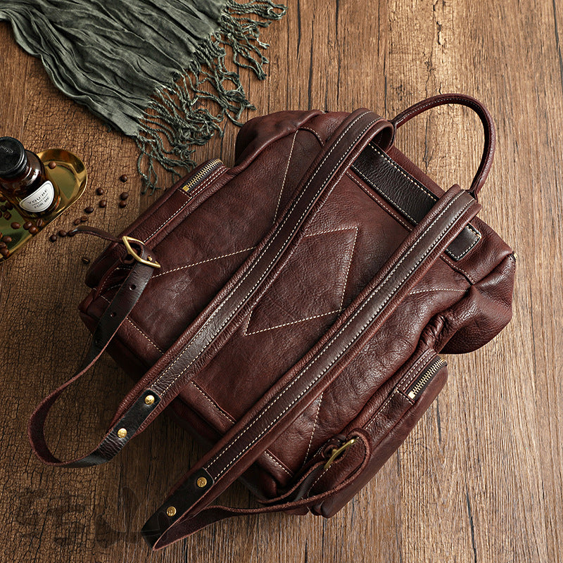 Genuine Leather Large Capacity Washed Vintage Backpacks