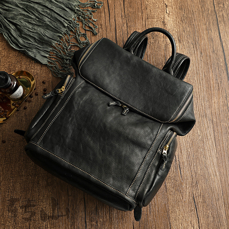 Genuine Leather Large Capacity Washed Vintage Backpacks