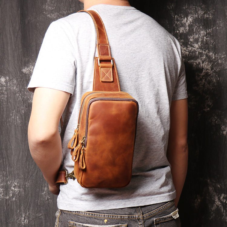 Women's & Men's & Vintage Leather Cowhide Close-fitting Crazy Bags