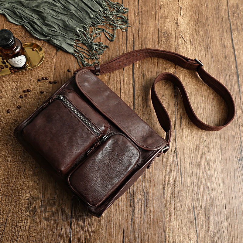 Men's Retro Washed Genuine Leather Motorcycle Men's Briefcases