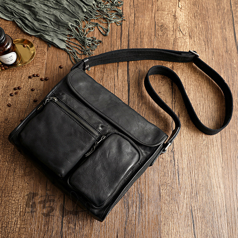 Men's Retro Washed Genuine Leather Motorcycle Men's Briefcases