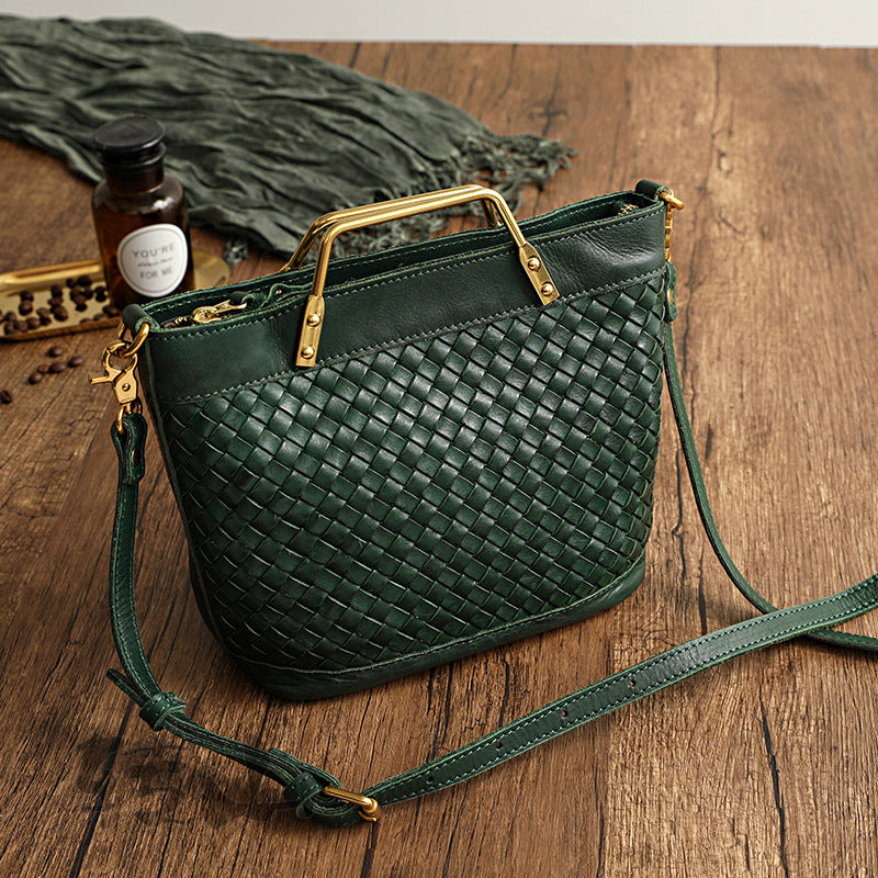 Women's Leather Handmade Woven Vegetable Tanning Washed Waxing Crossbody Bags