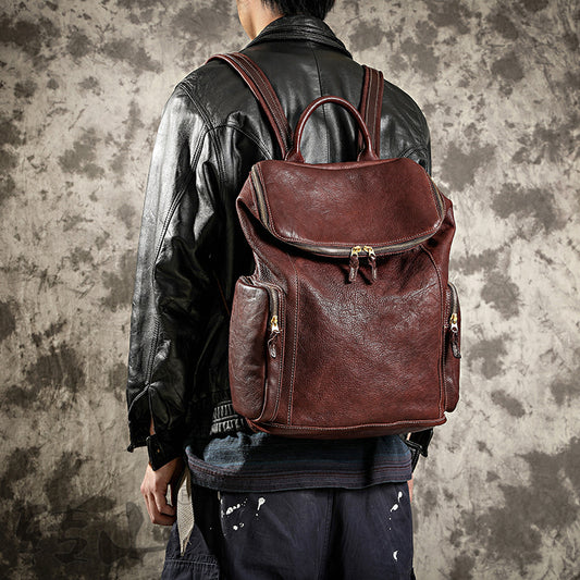Genuine Leather Large Capacity Washed Vintage Backpacks