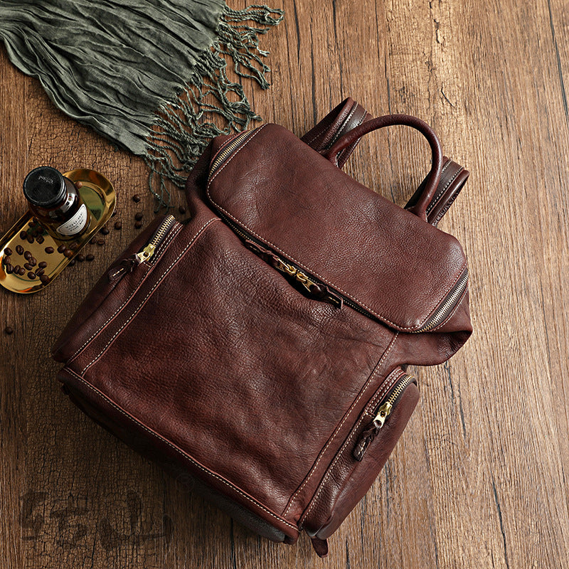 Genuine Leather Large Capacity Washed Vintage Backpacks