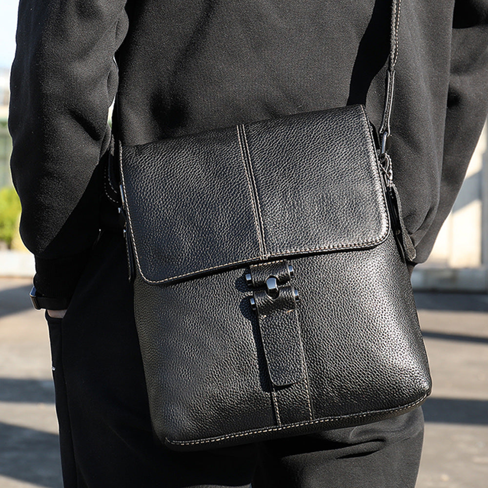 Genuine Leather Vertical Clamshell Top Layer Men's Messenger Bags