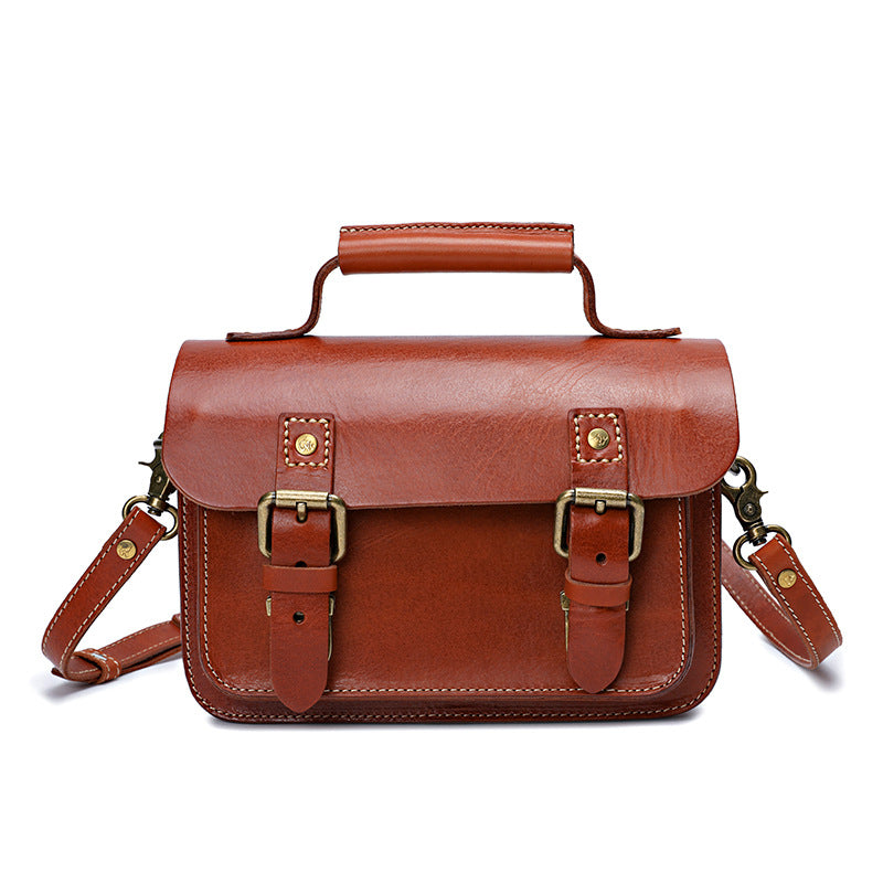Women's Retro Handmade Leather Vegetable Tanned Portable Bags
