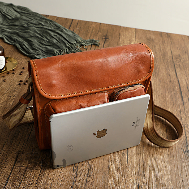 Men's Retro Washed Genuine Leather Motorcycle Men's Briefcases
