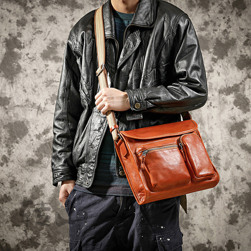 Men's Retro Washed Genuine Leather Motorcycle Men's Briefcases