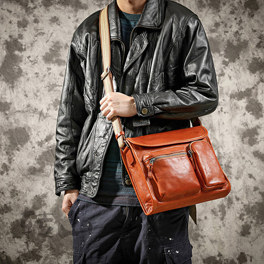 Men's Retro Washed Genuine Leather Motorcycle Men's Briefcases