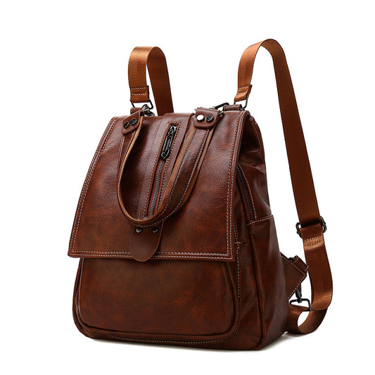 Women's Fashion Leather Oil Wax Batch Backpacks