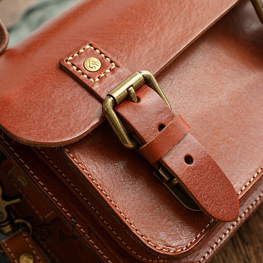 Women's Retro Handmade Leather Vegetable Tanned Portable Bags