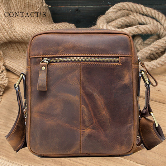 Men's Black Angel Retro Crazy Horse Leather Men's Shoulder Bags