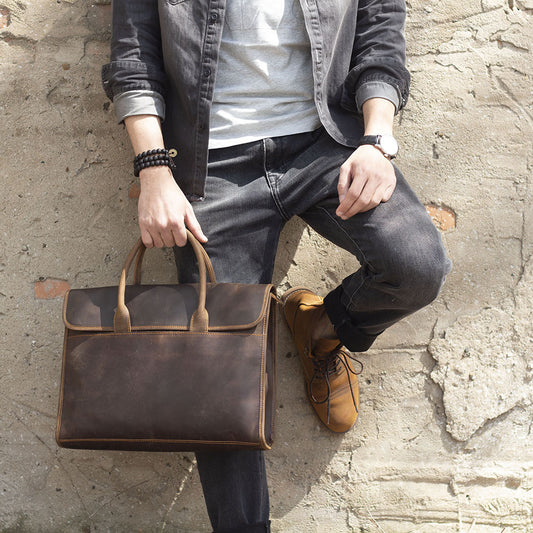 Men's Retro First Layer Cowhide Leather Crazy Men's Handbags