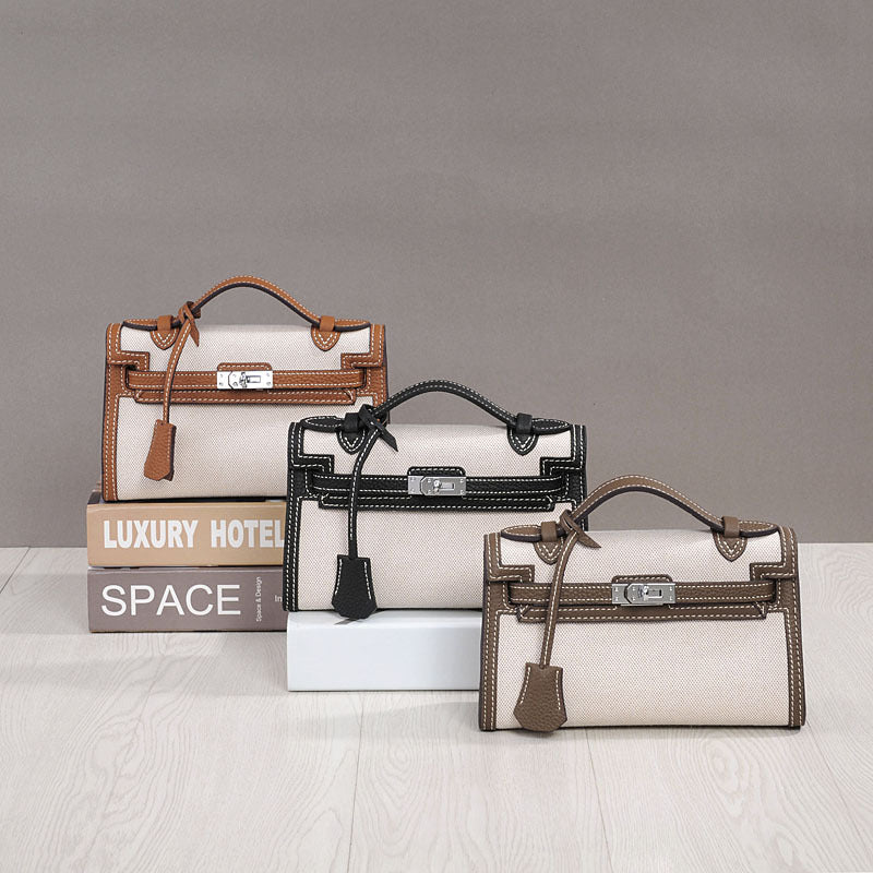 Women's Genuine Leather Kelly Fashion Mini Canvas Crossbody Bags