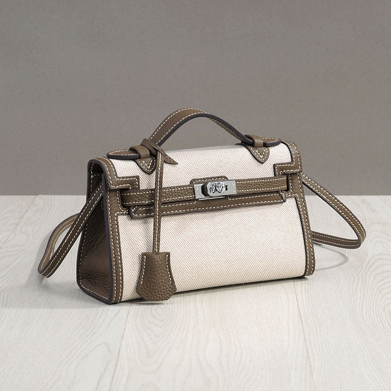 Women's Genuine Leather Kelly Fashion Mini Canvas Crossbody Bags