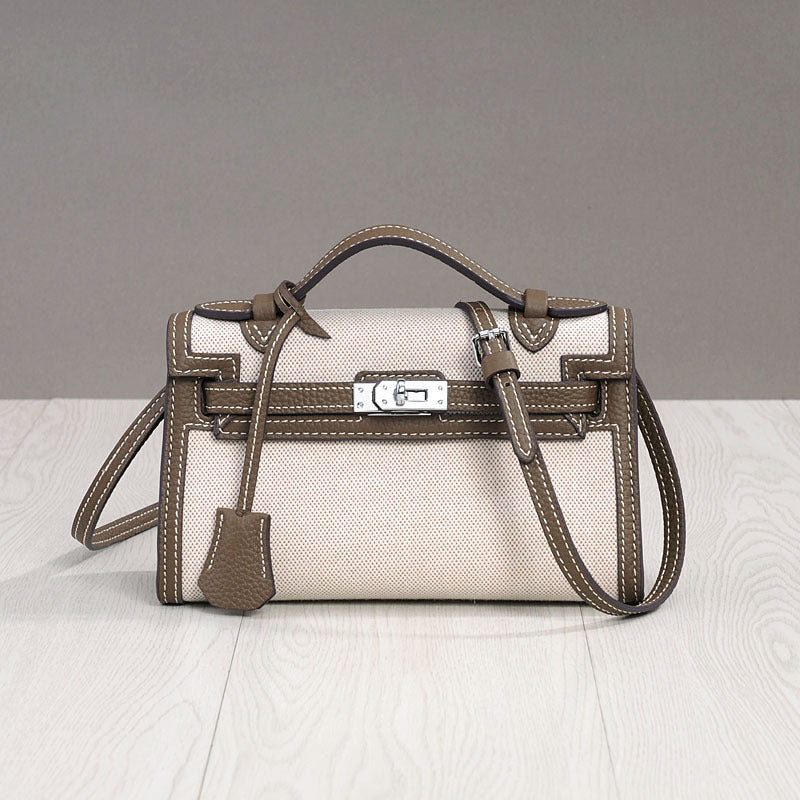 Women's Genuine Leather Kelly Fashion Mini Canvas Crossbody Bags