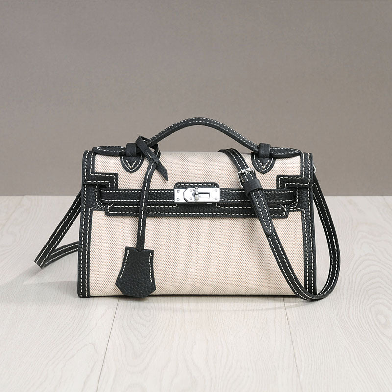 Women's Genuine Leather Kelly Fashion Mini Canvas Crossbody Bags