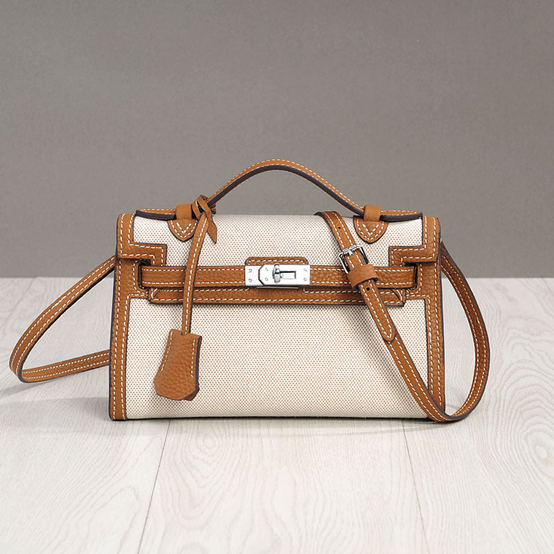 Women's Genuine Leather Kelly Fashion Mini Canvas Crossbody Bags