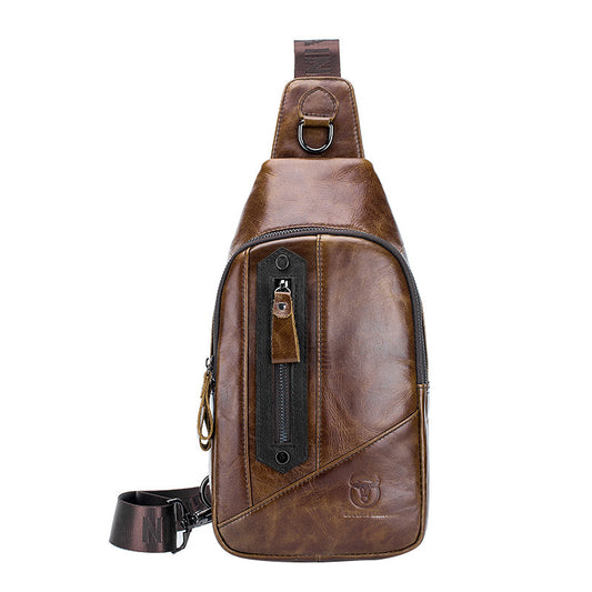 Men's Genuine One First Layer Cowhide Trendy Soft Slim Men's Chest Bags