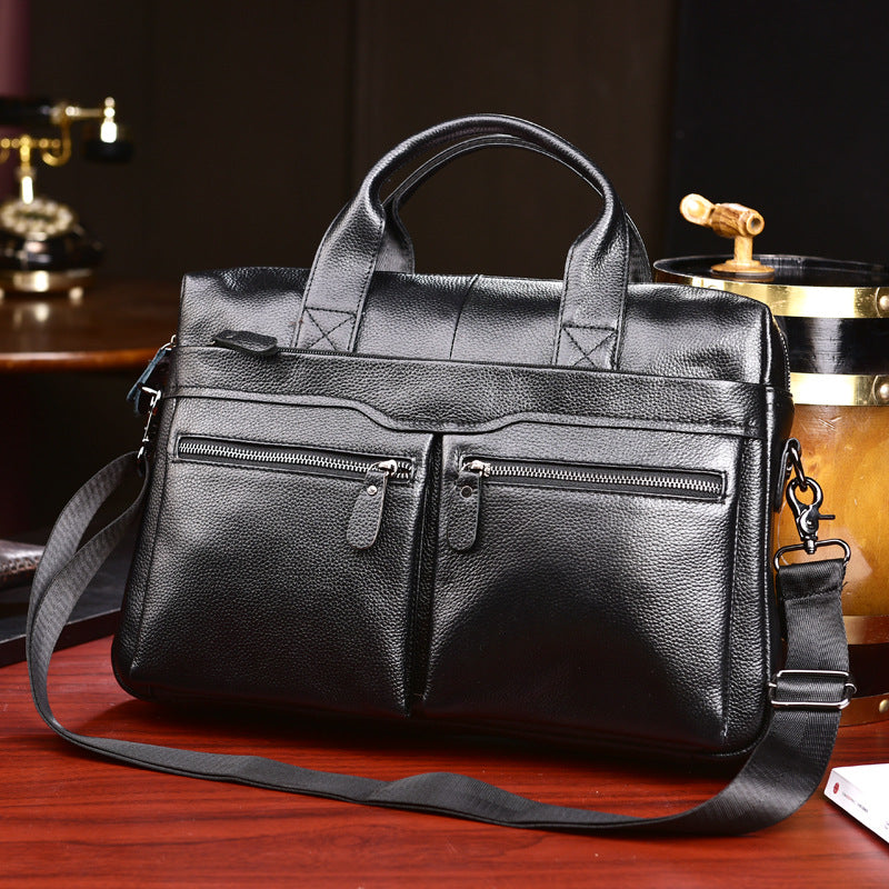 Men's Leather First Layer Cowhide Horizontal Computer Bags