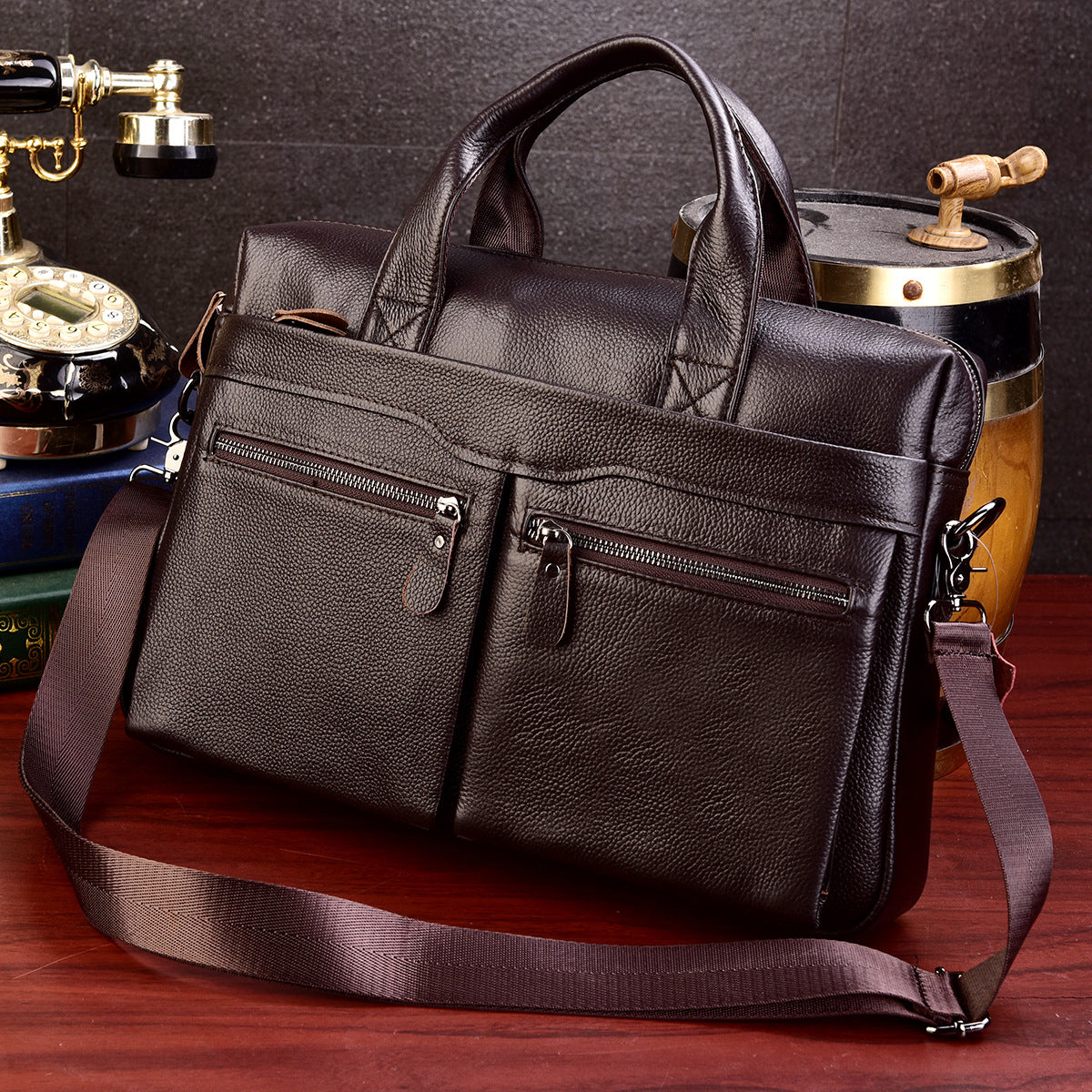 Men's Leather First Layer Cowhide Horizontal Computer Bags