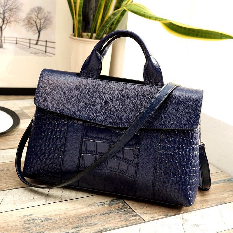 Women's Genuine Leather Alligator Print Large Capacity Handbags
