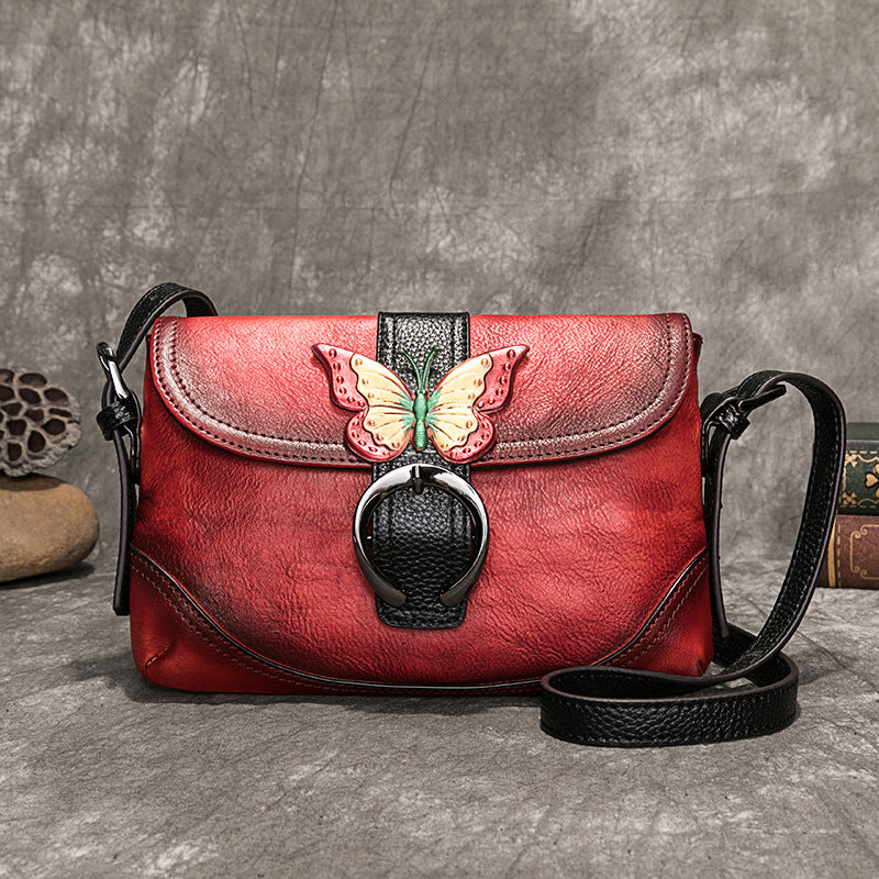 Women's Live Broadcast Top Layer Cowhide Chinese Shoulder Bags