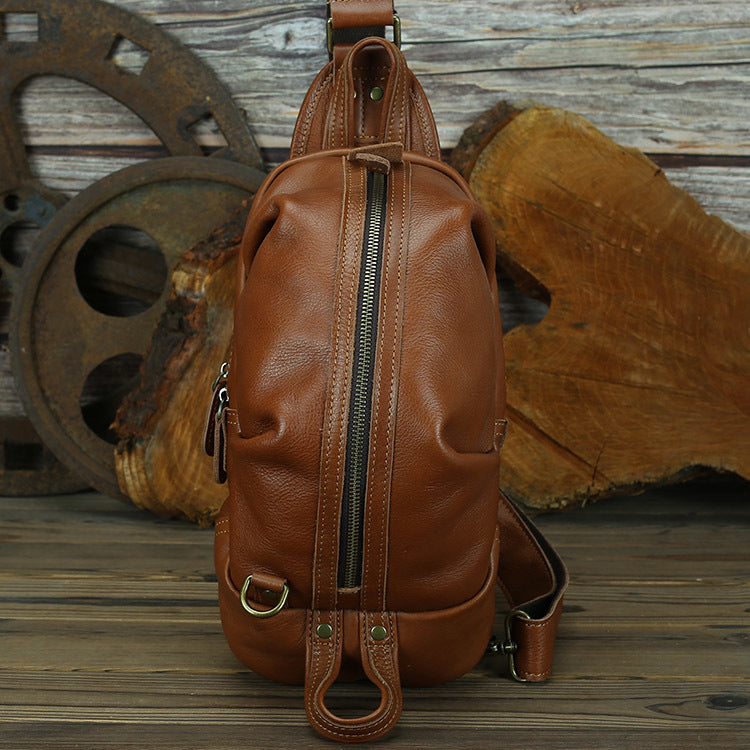 Men's Large Capacity First Layer Cowhide Retro Men's Chest Bags