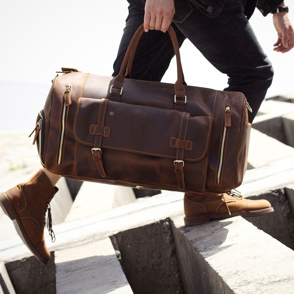 Men's Large Capacity First Layer Leather Vintage Travel Bags
