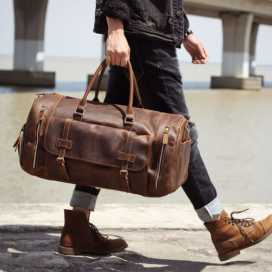 Men's Large Capacity First Layer Leather Vintage Travel Bags