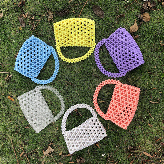 Women's Handmade Beaded Triangle Color Acrylic Stereo Bags