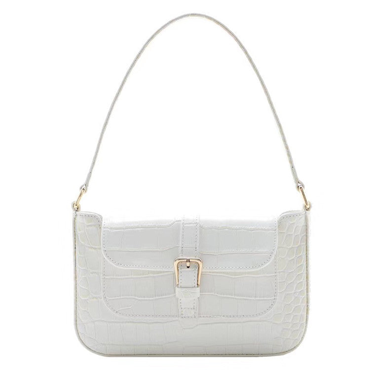 Women's Crocodile Pattern Niche Underarm Baguette Genuine Shoulder Bags