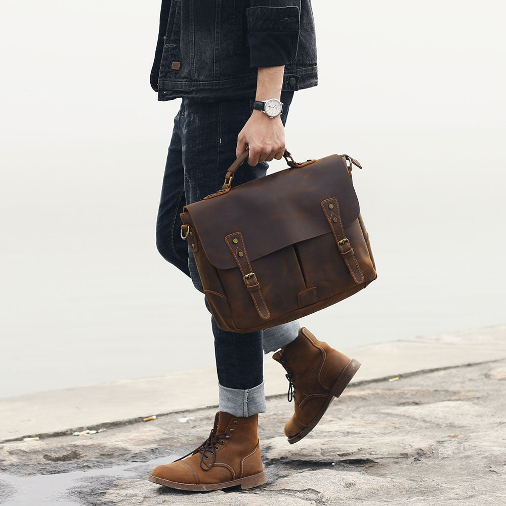 Men's Crazy Horse Leather First Layer Cowhide Men's Briefcases