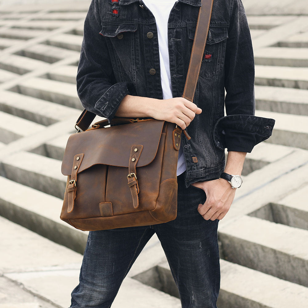 Men's Crazy Horse Leather First Layer Cowhide Men's Briefcases