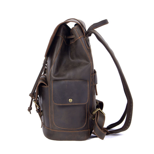 Men's Retro Handmade Crazy Horse Leather Large Backpacks